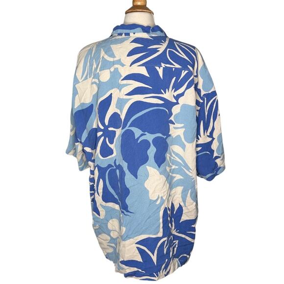 Tommy Bahama 100% Silk Blue Hawaiian Floral Button Down TShirt Lightweight B19 - Picture 2 of 8